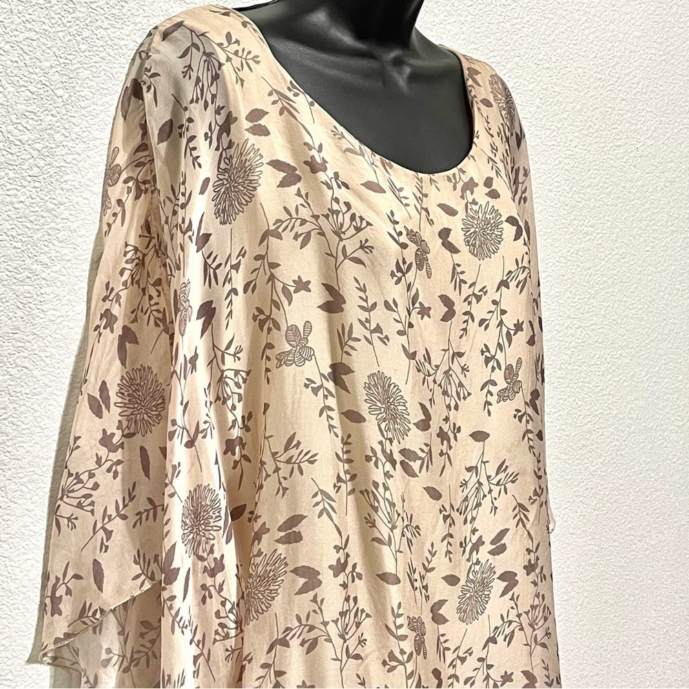 M. Made in Italy Woman Floral SILK Overlay Tunic Shift Top Dress Size S - Picture 3 of 14